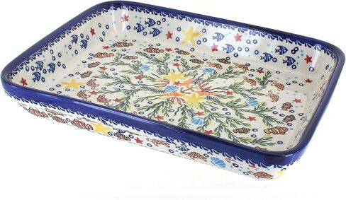 Blue Rose Polish Pottery - Blue Little Snowman Medium Rectangular Baker - 10.25" x 8" - Unique, Dishwasher Safe, & Durable Bakeware in Kuwait