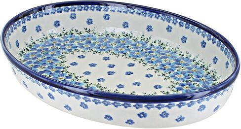 Blue Rose Polish Pottery - Red Jungle Flower Medium Oval Baker - 11.5" x 8" - Unique, Dishwasher Safe, & Durable Bakeware in Saudi Arabia