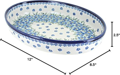 Blue Rose Polish Pottery - Red Jungle Flower Medium Oval Baker - 11.5" x 8" - Unique, Dishwasher Safe, & Durable Bakeware in Saudi Arabia
