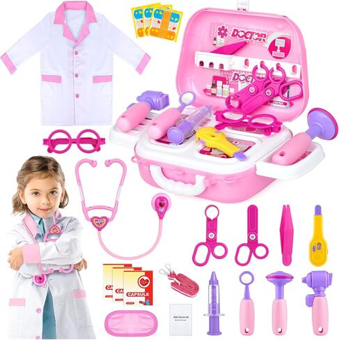 Doctor Toys Kit for Girls - Dr Medical Pretend Play Toys Set for Kids - Doctors Dress Up Kits for Toddlers 3-5 - Nurse Sets for Girl 22Pcs - Doctors Playset for Toddler Ages 3 4 5 6 Year Old in Kuwait