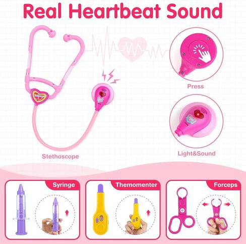 Doctor Toys Kit for Girls - Dr Medical Pretend Play Toys Set for Kids - Doctors Dress Up Kits for Toddlers 3-5 - Nurse Sets for Girl 22Pcs - Doctors Playset for Toddler Ages 3 4 5 6 Year Old in Kuwait