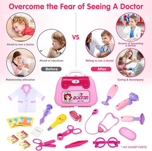 Doctor Toys Kit for Girls - Dr Medical Pretend Play Toys Set for Kids - Doctors Dress Up Kits for Toddlers 3-5 - Nurse Sets for Girl 22Pcs - Doctors Playset for Toddler Ages 3 4 5 6 Year Old in Kuwait