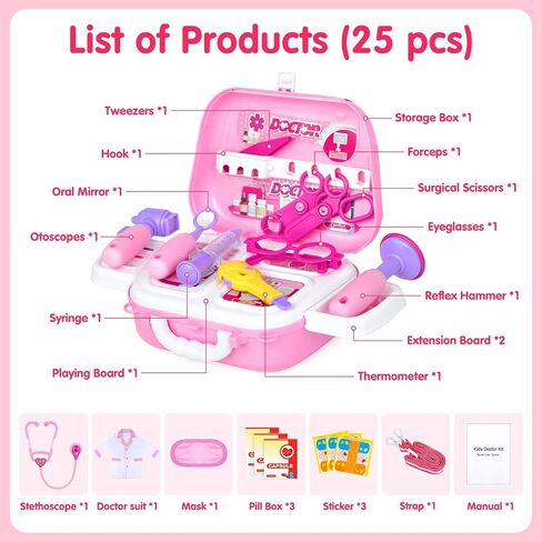 Doctor Toys Kit for Girls - Dr Medical Pretend Play Toys Set for Kids - Doctors Dress Up Kits for Toddlers 3-5 - Nurse Sets for Girl 22Pcs - Doctors Playset for Toddler Ages 3 4 5 6 Year Old in Kuwait