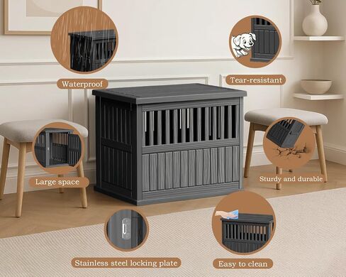 29.65'' Dog Crate Furniture Lockable Indoor Dog Kennel Dogs Cage Heavy Duty Decorative Pet Cage End Table for Small/Medium Dogs Escape-Proof and Chew-Proof, Black in Saudi Arabia