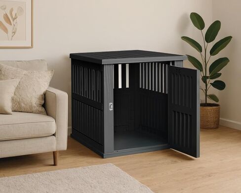29.65'' Dog Crate Furniture Lockable Indoor Dog Kennel Dogs Cage Heavy Duty Decorative Pet Cage End Table for Small/Medium Dogs Escape-Proof and Chew-Proof, Black in Saudi Arabia
