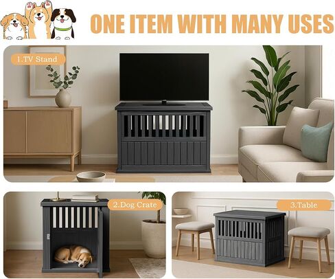 29.65'' Dog Crate Furniture Lockable Indoor Dog Kennel Dogs Cage Heavy Duty Decorative Pet Cage End Table for Small/Medium Dogs Escape-Proof and Chew-Proof, Black in Saudi Arabia