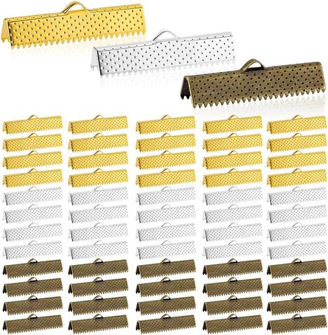 Adhandmaker 300PCS RIBBON CRIMP CLAMP نهايات 3 ألوان الأطراف السلك السحابات مشبك 30 مم سوار الحديد مرجعية تجعيد قرصة ل DIY قلادة قلادة الكرات الحرف الحرف صنع المجوهرات in Kuwait