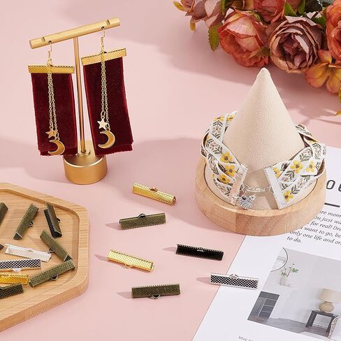 Adhandmaker 300PCS RIBBON CRIMP CLAMP نهايات 3 ألوان الأطراف السلك السحابات مشبك 30 مم سوار الحديد مرجعية تجعيد قرصة ل DIY قلادة قلادة الكرات الحرف الحرف صنع المجوهرات in Kuwait