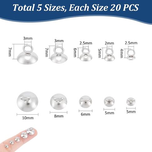 UNICRAFTALE 100pcs Bead Bail Cap Pendant Bails 5 Sizes 4-10mm Diameter 304 Stainless Steel Round Bails Clasp Dangle Charm Bead Pendant Connector Cup Pearl Bail Pin Peg for Jewelry Making in Saudi Arabia