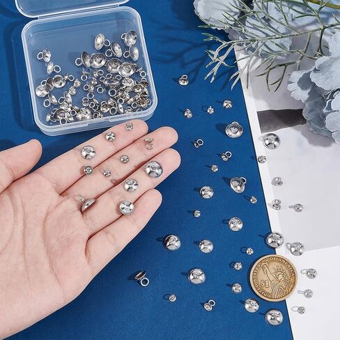 UNICRAFTALE 100pcs Bead Bail Cap Pendant Bails 5 Sizes 4-10mm Diameter 304 Stainless Steel Round Bails Clasp Dangle Charm Bead Pendant Connector Cup Pearl Bail Pin Peg for Jewelry Making in Saudi Arabia