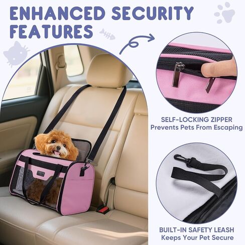 BALEINE Cat Carrier, Puppy Dog Carrier for Small Medium Pets Up to 15 Lbs, Soft-Sided Dog Travel Bag with Safety Zippers, Collapsible Pet Carrying Case (Gray, L, 17"x11"x11") in Saudi Arabia