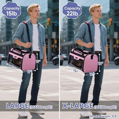 BALEINE Cat Carrier, Puppy Dog Carrier for Small Medium Pets Up to 15 Lbs, Soft-Sided Dog Travel Bag with Safety Zippers, Collapsible Pet Carrying Case (Gray, L, 17"x11"x11") in Saudi Arabia