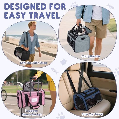 BALEINE Cat Carrier, Puppy Dog Carrier for Small Medium Pets Up to 15 Lbs, Soft-Sided Dog Travel Bag with Safety Zippers, Collapsible Pet Carrying Case (Gray, L, 17"x11"x11") in Saudi Arabia