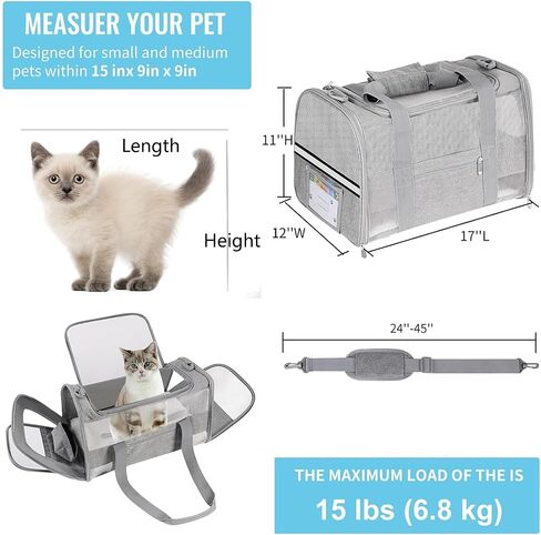 حاملة كات كبيرة من طراز Cat Soft Side Side Pet For Hitten Puppy Travel Travel Small Dog Carrier ، TSA Airline Airline Abported Pet in Kuwait