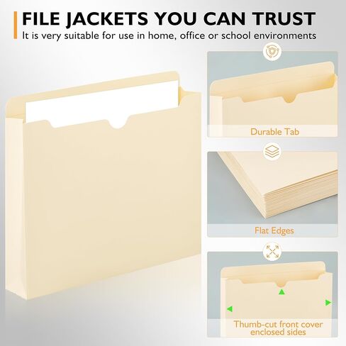 Manila File Jacket,10x12 Inches Job Folders File Jackets,2 Inch Expandable Sides Manila Folders,50 Packs Project File Jacket,Assorted Positions,Reinforced Straight-Cut Tab in Saudi Arabia