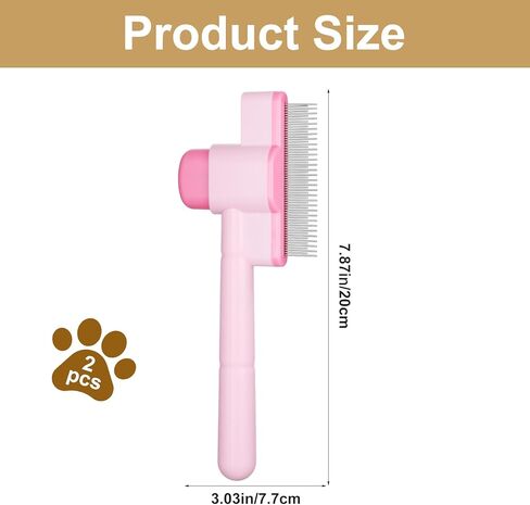 2 Pcs Cats Flea Comb Self Cleaning Dogs Grooming Brush Comfort Safety Stainless Steel Brush Indoor Pets Removal Combs with Release Button for Ticks Shedding Tangles Small Kittens Hairs in Saudi Arabia