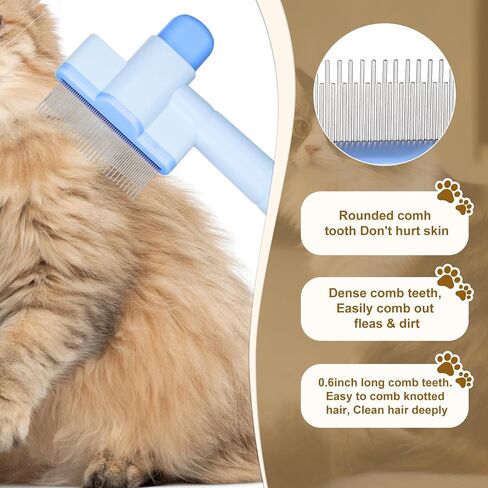 2 Pcs Cats Flea Comb Self Cleaning Dogs Grooming Brush Comfort Safety Stainless Steel Brush Indoor Pets Removal Combs with Release Button for Ticks Shedding Tangles Small Kittens Hairs in Saudi Arabia