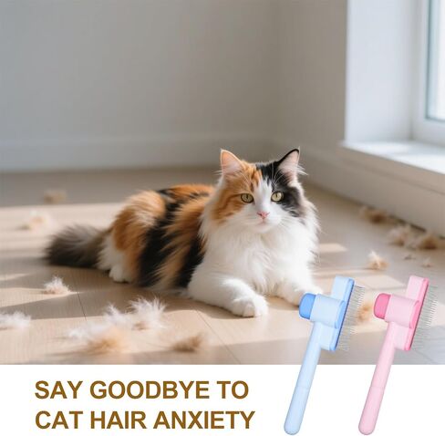 2 Pcs Cats Flea Comb Self Cleaning Dogs Grooming Brush Comfort Safety Stainless Steel Brush Indoor Pets Removal Combs with Release Button for Ticks Shedding Tangles Small Kittens Hairs in Saudi Arabia
