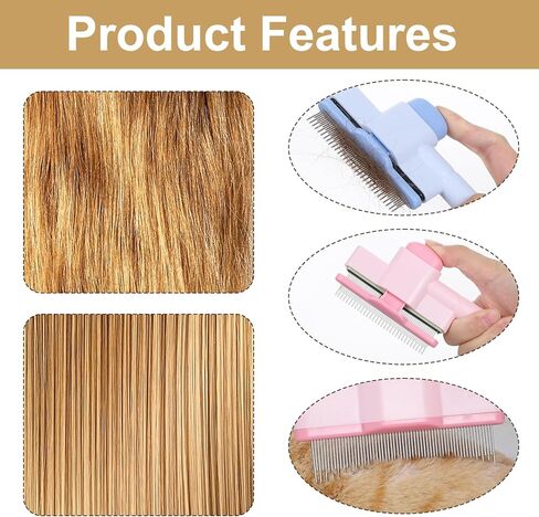 2 Pcs Cats Flea Comb Self Cleaning Dogs Grooming Brush Comfort Safety Stainless Steel Brush Indoor Pets Removal Combs with Release Button for Ticks Shedding Tangles Small Kittens Hairs in Saudi Arabia