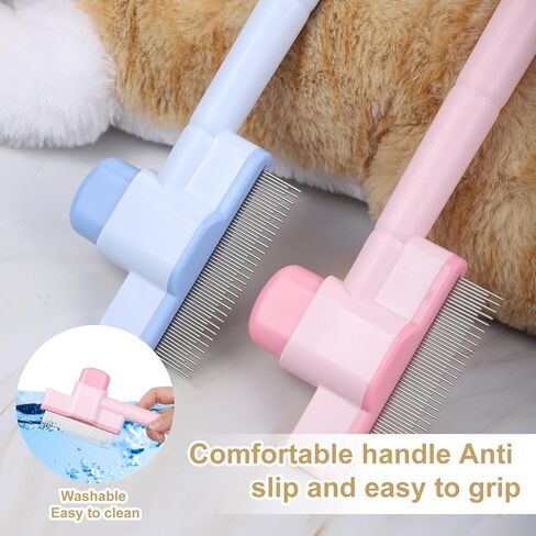2 Pcs Cats Flea Comb Self Cleaning Dogs Grooming Brush Comfort Safety Stainless Steel Brush Indoor Pets Removal Combs with Release Button for Ticks Shedding Tangles Small Kittens Hairs in Saudi Arabia