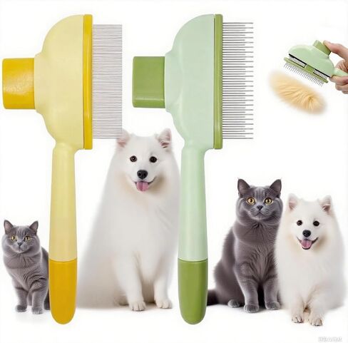 مشط البراغيث لكلب Cat Comb ، أداة إزالة الشعر للحيوانات الأليفة مع أسنان طويلة وقصيرة من الفولاذ المقاوم للصدأ مع زر إطلاق (حزمة 2) in Kuwait
