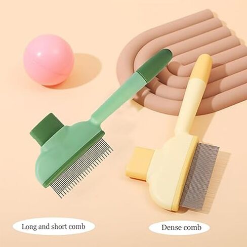 مشط البراغيث لكلب Cat Comb ، أداة إزالة الشعر للحيوانات الأليفة مع أسنان طويلة وقصيرة من الفولاذ المقاوم للصدأ مع زر إطلاق (حزمة 2) in Kuwait