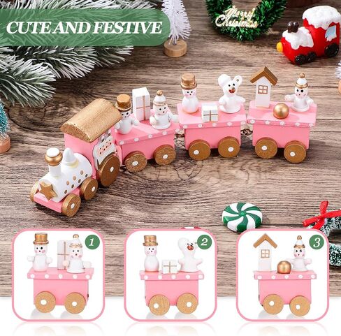 NUOBESTY Christmas Train Decor, 1set Small Christmas Tree Wooden Train Toy Ornament Mini Xmas Figurines for Desktop, Party, Festival Decorations in Saudi Arabia