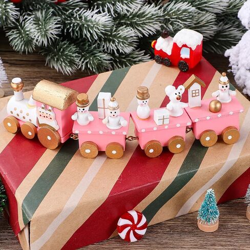 NUOBESTY Christmas Train Decor, 1set Small Christmas Tree Wooden Train Toy Ornament Mini Xmas Figurines for Desktop, Party, Festival Decorations in Saudi Arabia