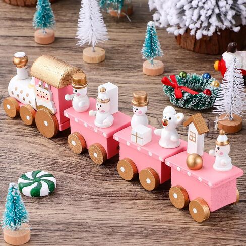 NUOBESTY Christmas Train Decor, 1set Small Christmas Tree Wooden Train Toy Ornament Mini Xmas Figurines for Desktop, Party, Festival Decorations in Saudi Arabia