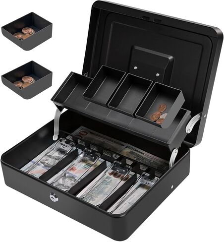 Large Locking Cash Box with Key Lock and Money Tray, Money Box with Cash Tray, Lock Safe Box for Office Business (Matte Black Side-Key) in Kuwait