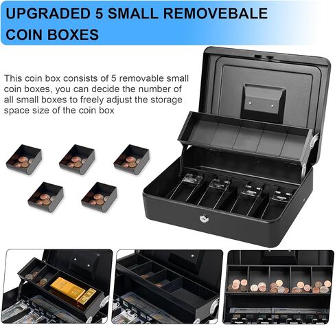 Large Locking Cash Box with Key Lock and Money Tray, Money Box with Cash Tray, Lock Safe Box for Office Business (Matte Black Side-Key) in Kuwait