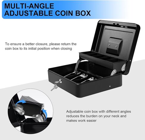 Large Locking Cash Box with Key Lock and Money Tray, Money Box with Cash Tray, Lock Safe Box for Office Business (Matte Black Side-Key) in Kuwait