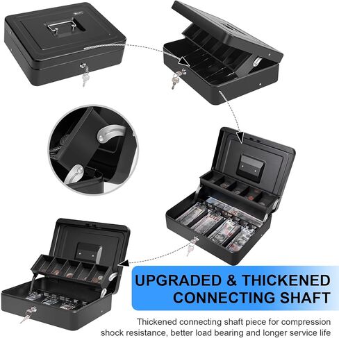 Large Locking Cash Box with Key Lock and Money Tray, Money Box with Cash Tray, Lock Safe Box for Office Business (Matte Black Side-Key) in Kuwait