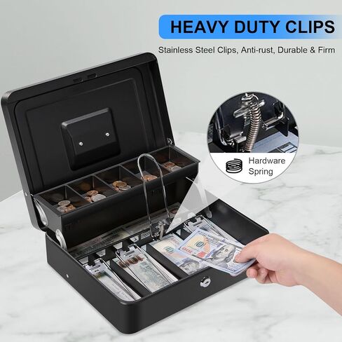 Large Locking Cash Box with Key Lock and Money Tray, Money Box with Cash Tray, Lock Safe Box for Office Business (Matte Black Side-Key) in Kuwait