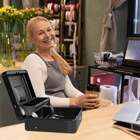 Large Locking Cash Box with Key Lock and Money Tray, Money Box with Cash Tray, Lock Safe Box for Office Business (Matte Black Side-Key) in Kuwait