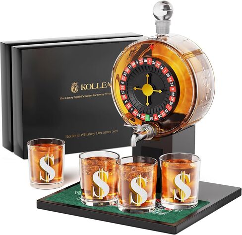 مجموعة Kolea Roulette Whisky Decanter ، 60.9 أوقية من طراز الكازينو على طراز الكازينو مع 4 دولارات نظارات ، والآباء هدايا عيد ميلاد للرجال ، هو ، موزع الخمور للذكرى ، بار ، ليلة البوكر ، كهف الرجال in Kuwait