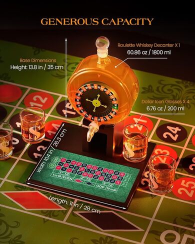 مجموعة Kolea Roulette Whisky Decanter ، 60.9 أوقية من طراز الكازينو على طراز الكازينو مع 4 دولارات نظارات ، والآباء هدايا عيد ميلاد للرجال ، هو ، موزع الخمور للذكرى ، بار ، ليلة البوكر ، كهف الرجال in Kuwait
