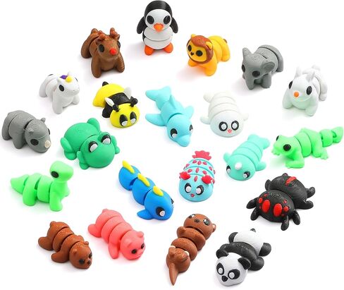 21 pcs Mini 3D Printed Animal Figurines, Flexible Articulated Fidget Toys, Cute Desk Decor, Party Favors, Goodie Bag Stuffers, Gifts for Kids Carnival Prizes Graduation Rewards (21pcs) in Saudi Arabia