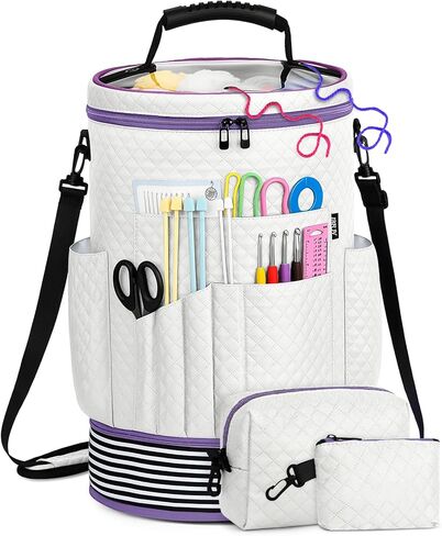 IBFUN crochet خيوط خيوط الحياكة 3pcs - حقيبة من منظم تخزين الغزل القابلة للتوسيع مع حزام قابلة للتعديل من الحالات التي يمكن تعديلها للخطوط والإبر والإكسسوارات وعشاق الكروشيه واللوازم والمبتدئين in Kuwait