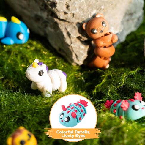 21 pcs Mini 3D Printed Animal Figurines, Flexible Articulated Fidget Toys, Cute Desk Decor, Party Favors, Goodie Bag Stuffers, Gifts for Kids Carnival Prizes Graduation Rewards (21pcs) in Saudi Arabia