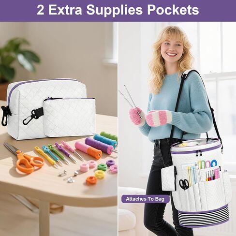 IBFUN crochet خيوط خيوط الحياكة 3pcs - حقيبة من منظم تخزين الغزل القابلة للتوسيع مع حزام قابلة للتعديل من الحالات التي يمكن تعديلها للخطوط والإبر والإكسسوارات وعشاق الكروشيه واللوازم والمبتدئين in Kuwait