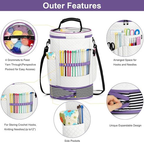 IBFUN crochet خيوط خيوط الحياكة 3pcs - حقيبة من منظم تخزين الغزل القابلة للتوسيع مع حزام قابلة للتعديل من الحالات التي يمكن تعديلها للخطوط والإبر والإكسسوارات وعشاق الكروشيه واللوازم والمبتدئين in Kuwait