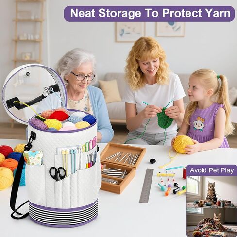 IBFUN crochet خيوط خيوط الحياكة 3pcs - حقيبة من منظم تخزين الغزل القابلة للتوسيع مع حزام قابلة للتعديل من الحالات التي يمكن تعديلها للخطوط والإبر والإكسسوارات وعشاق الكروشيه واللوازم والمبتدئين in Kuwait