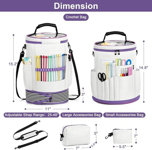 IBFUN crochet خيوط خيوط الحياكة 3pcs - حقيبة من منظم تخزين الغزل القابلة للتوسيع مع حزام قابلة للتعديل من الحالات التي يمكن تعديلها للخطوط والإبر والإكسسوارات وعشاق الكروشيه واللوازم والمبتدئين in Kuwait