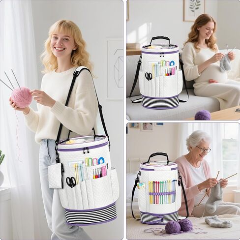IBFUN crochet خيوط خيوط الحياكة 3pcs - حقيبة من منظم تخزين الغزل القابلة للتوسيع مع حزام قابلة للتعديل من الحالات التي يمكن تعديلها للخطوط والإبر والإكسسوارات وعشاق الكروشيه واللوازم والمبتدئين in Kuwait