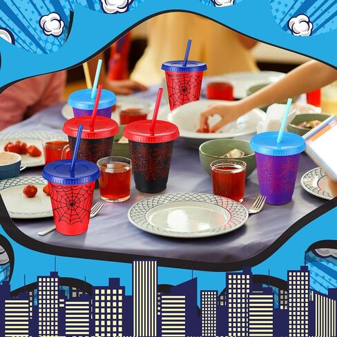 12 Pcs 16 oz Spider Cups Bulk with 3 Styles, Spider Birthday Party Favors Cups with Lids and Straws, Plastic Cup for Birthday Party Decorations, Birthday Party Favor Supplies for Son Daughter Friends in Kuwait