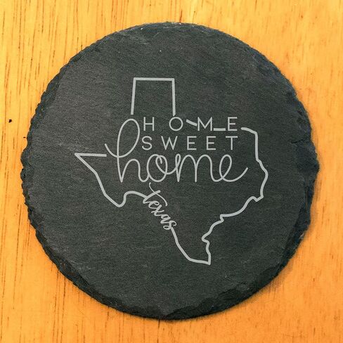 Rustic Slate Coasters Set of 4, Round 4" with Texas Outline & 'Home Sweet Home' Design, Perfect Gift for Holidays, Birthdays, Housewarming, She-Shed, Man Cave, Made in Oregon, USA, Small Business in Saudi Arabia