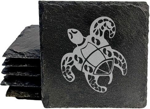 Bring the Beach Home: Set of 6 Sea Turtle Coasters - Unique & Functional Coastal Decor - Square Slate - set of 6 in Saudi Arabia