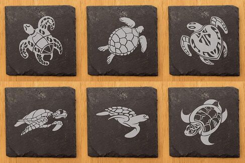 Bring the Beach Home: Set of 6 Sea Turtle Coasters - Unique & Functional Coastal Decor - Square Slate - set of 6 in Saudi Arabia