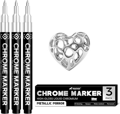 3Pcs Chrome Paint Markers, Silver Permanent Mirror Liquid Chrome Pens for Plastic, Metal, Model, Jewelry, Wheel Painting, Touch Up & Repair Kit, DIY Art Projects in Kuwait